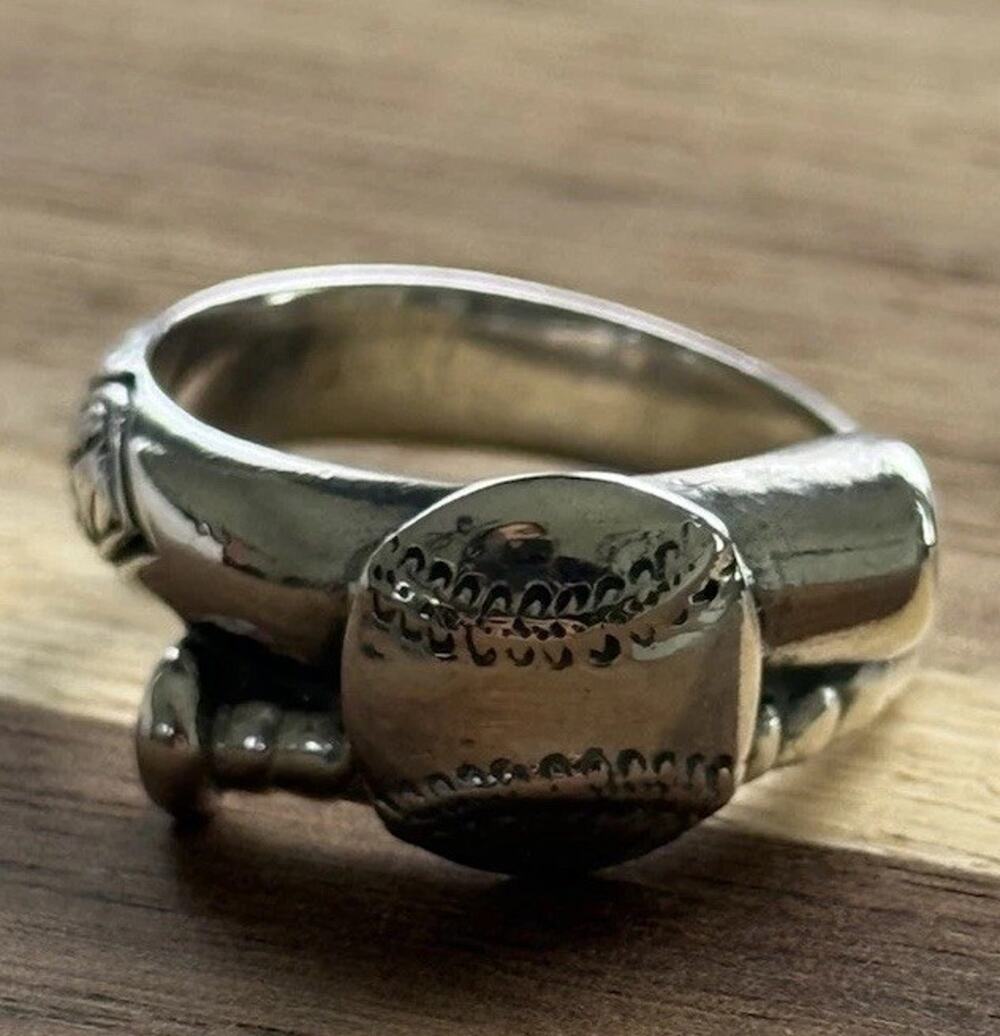 James Avery Retired Sterling Silver Baseball And Bat Wrap Ring Size 9.5